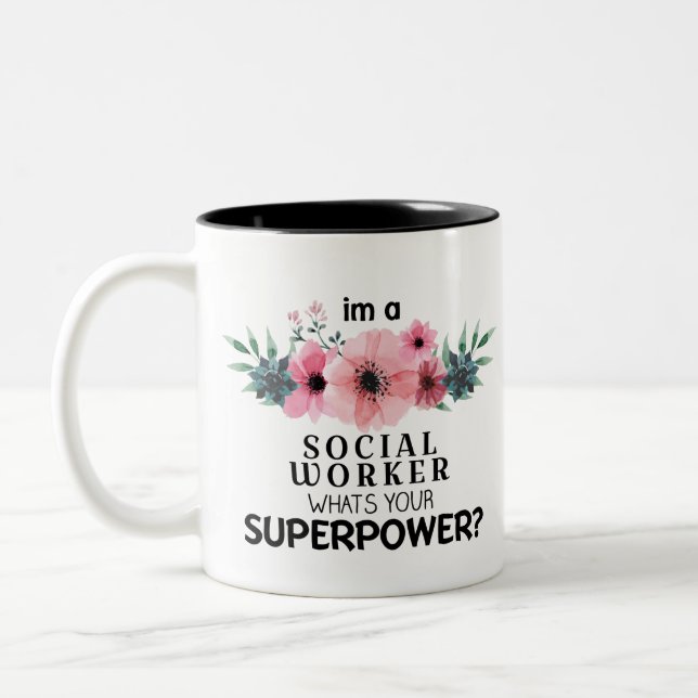 socialarbetare för blom- löv för vattenfärg Två-Tonad mugg (Vänster)