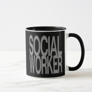 Socialarbetare i högväxt silvertext mugg