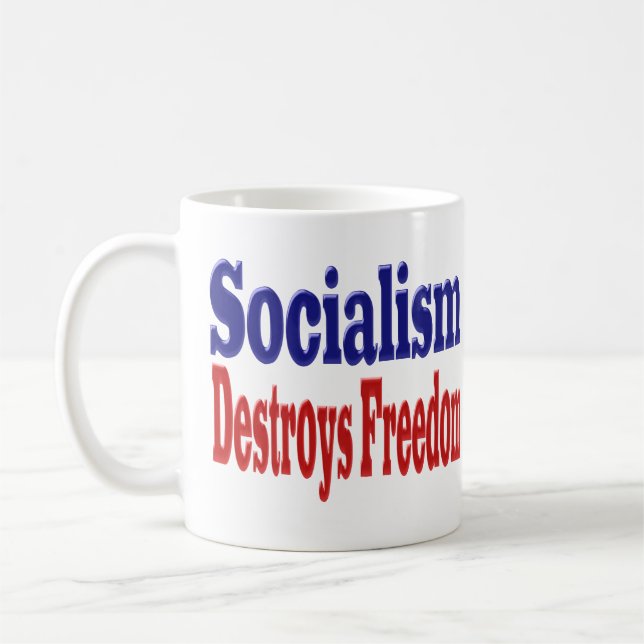 Socialism förstör friheten med röd blå halva kaffemugg (Vänster)