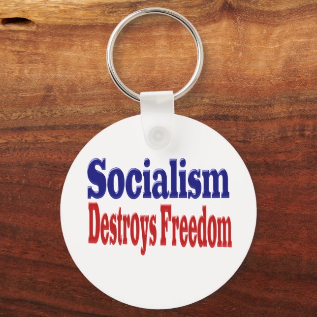 Socialism förstör friheten med röd blå text nyckelring (Baksida)