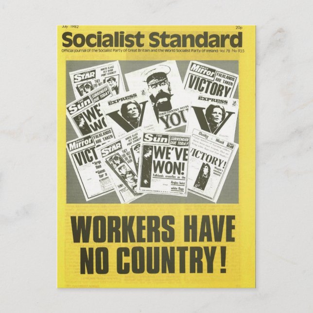 Socialist Standard juli 1982 Vykort (Framsida)