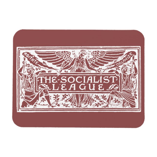 Socialistförbundets logotyp vit på rött magnet (Horisontell)