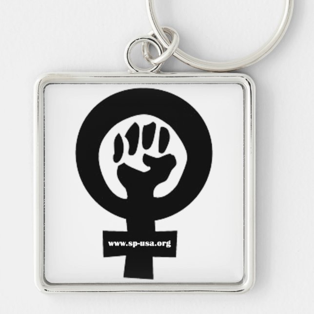Socialistisk feminist fyrkantig silverfärgad nyckelring (Framsidan)