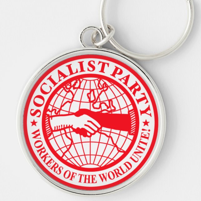 Socialistisk partyUSA logotyp Rund Silverfärgad Nyckelring (Framsidan)