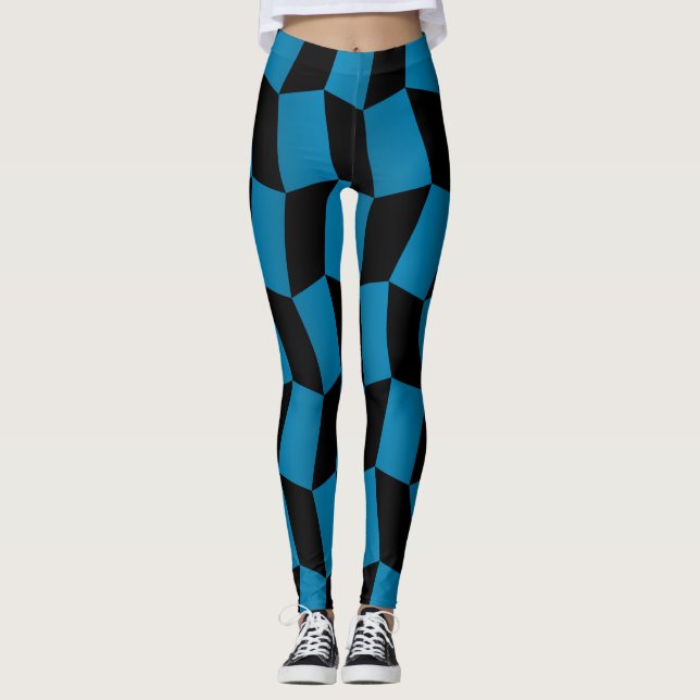 Socialite Blue Black Harlequin Mönster Leggings (Framsida)