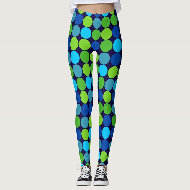 Socialite Blue Grönt Polka Dot Mönster Leggings (Framsida)