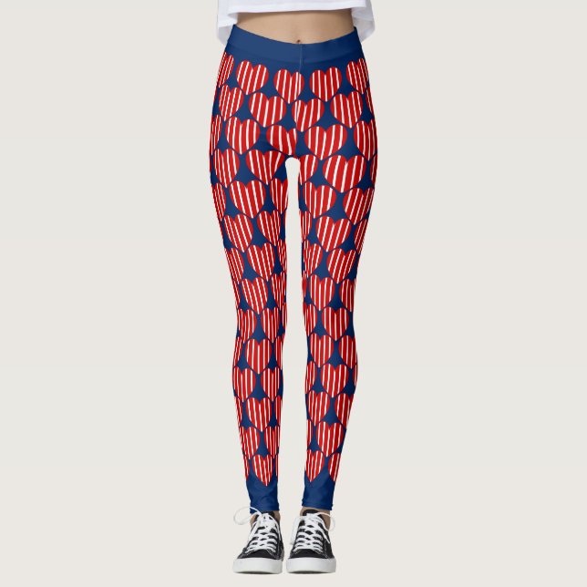 Socialite Blue White Stripe Hearts Mönster Leggings (Framsida)