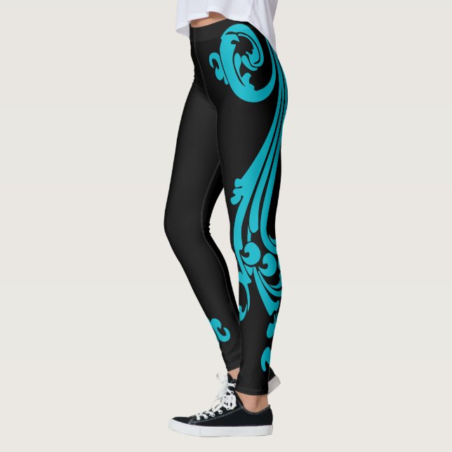 Socialite Classy Aqua Blue Flourish Leggings (Vänster)