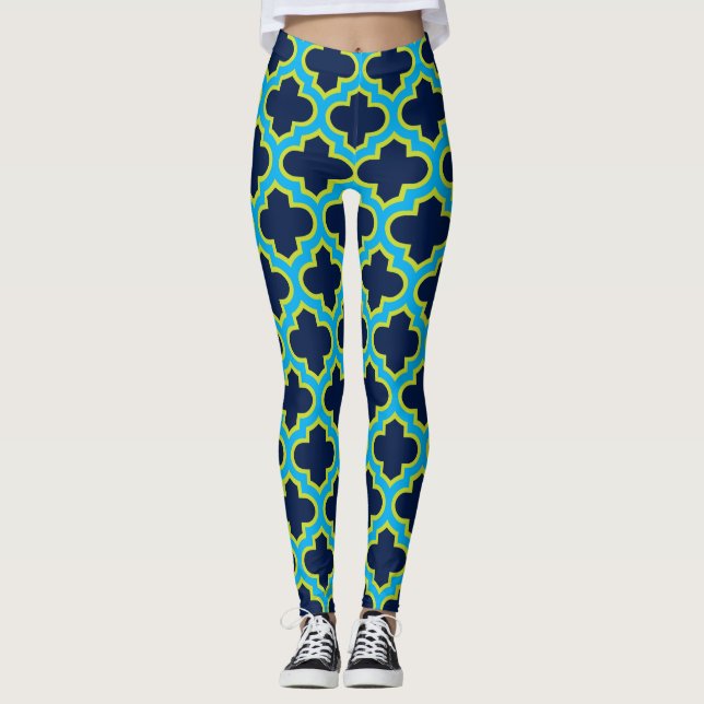 Socialite Moroccan Lattice Aqua Grönt Mönster Leggings (Framsida)