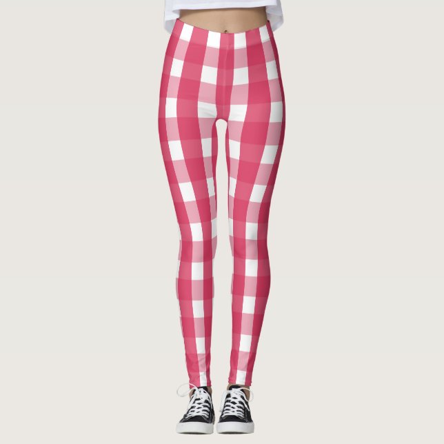 Socialite Rosa Gingham Mönster Leggings (Framsida)