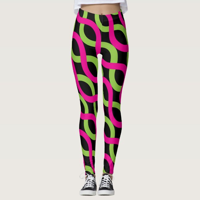 Socialite Rosa Grönt Alternative Vinkarare Mönster Leggings (Framsida)
