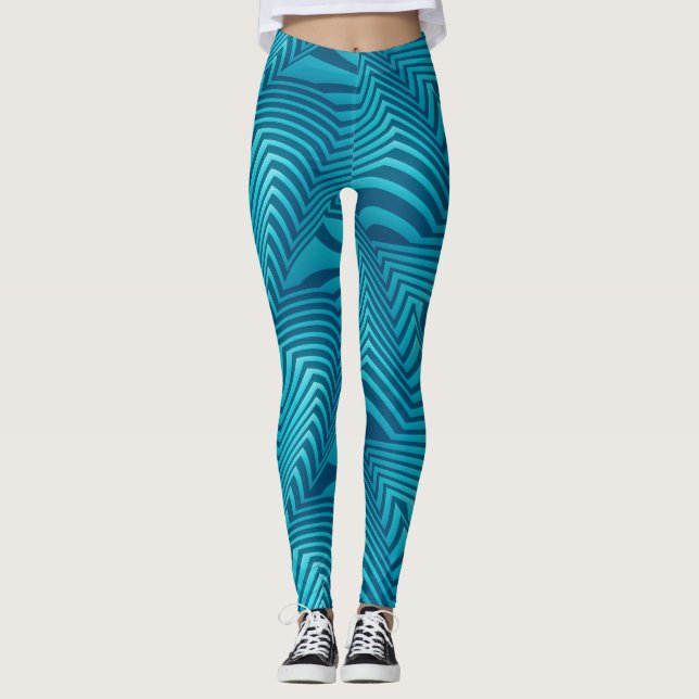 Socialite Turcoise Blue Crazy Rand Mönster Leggings (Framsida)