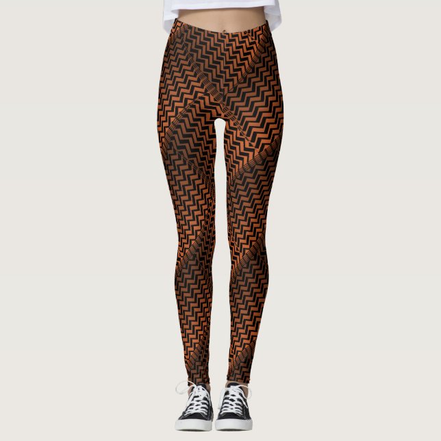 Socialite Vild Bronze Zig Zag Mönster Leggings (Framsida)