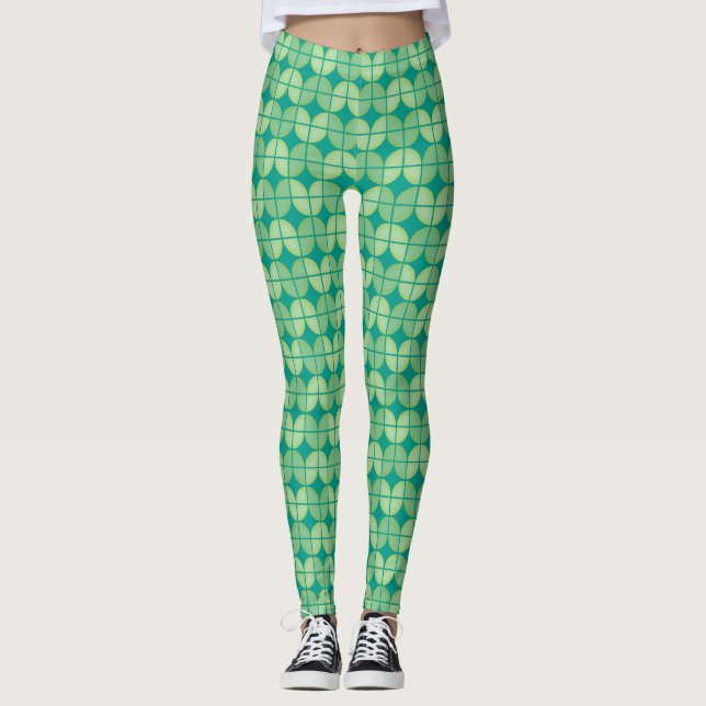 Socialitkvatrar i Grönt Mönster Leggings (Framsida)