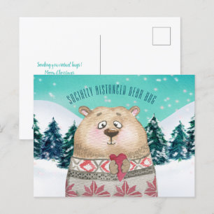 Socialt Avstånd Bear Hug Cute Forest Snö Scene Helg Vykort