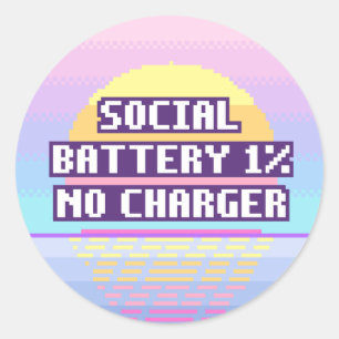 Socialt batteri 1%, ingen laddare Pixel-klistermär Runt Klistermärke