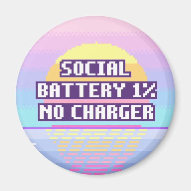 Socialt batteri 1%, ingen laddare Pixelmagnet Magnet (Framsidan)
