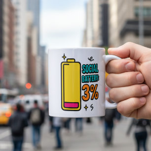 Socialt Batteri 3 Procent – Rolig Neurospicy Intro Kaffemugg