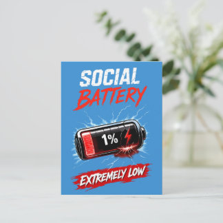 Socialt Batteri Extremt Lågt – Rolig Introvert Vykort