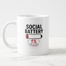 Socialt Batteri Låg Specialmugg | Rolig Introvert Jumbo Mugg