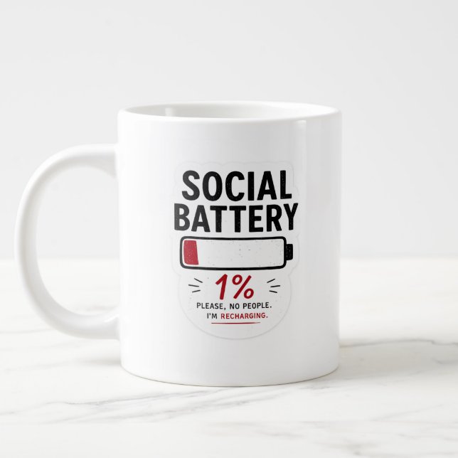 Socialt Batteri Låg Specialmugg | Rolig Introvert Jumbo Mugg (Vänster)