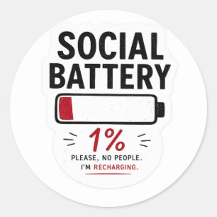 Socialt Batteri Lågt Roligt Introvert Klistermärke