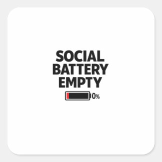 Socialt Batteri Tomt Roligt Introvert Humor Minima Fyrkantigt Klistermärke