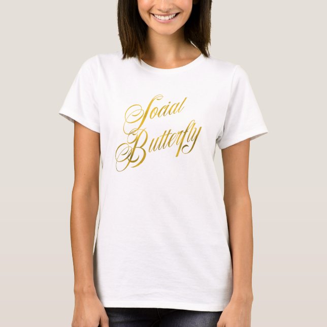 Socialt guld för fjärilscitationsteckenfauxen tee shirt (Framsida)