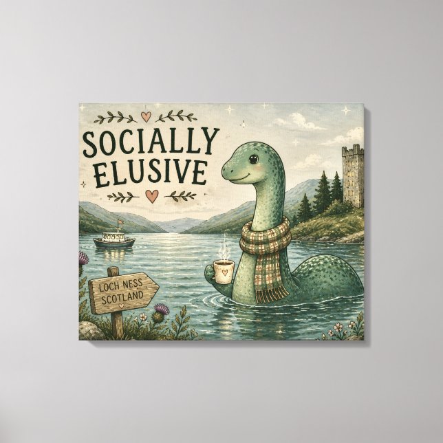 Socialt undvikande Nessie mysig kryptid Loch Ness Canvastryck (Framsida)