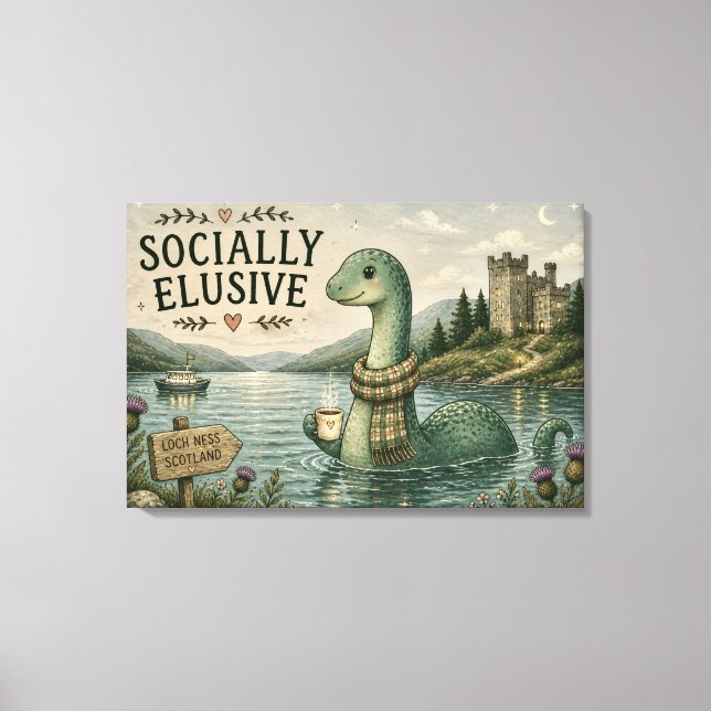Socialt undvikande Nessie mysig kryptid Loch Ness Canvastryck (Framsida)