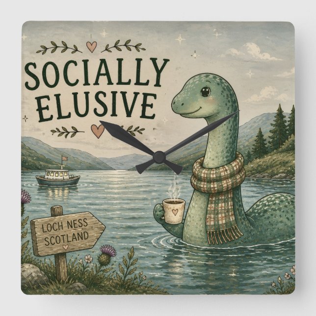 Socialt undvikande Nessie mysig kryptid Loch Ness Fyrkantig Klocka (Framsida)