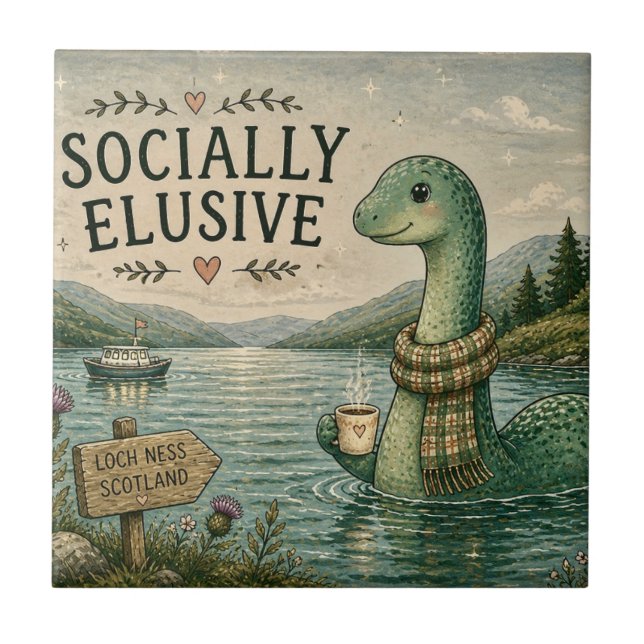 Socialt undvikande Nessie mysig kryptid Loch Ness Kakelplatta (Framsidan)
