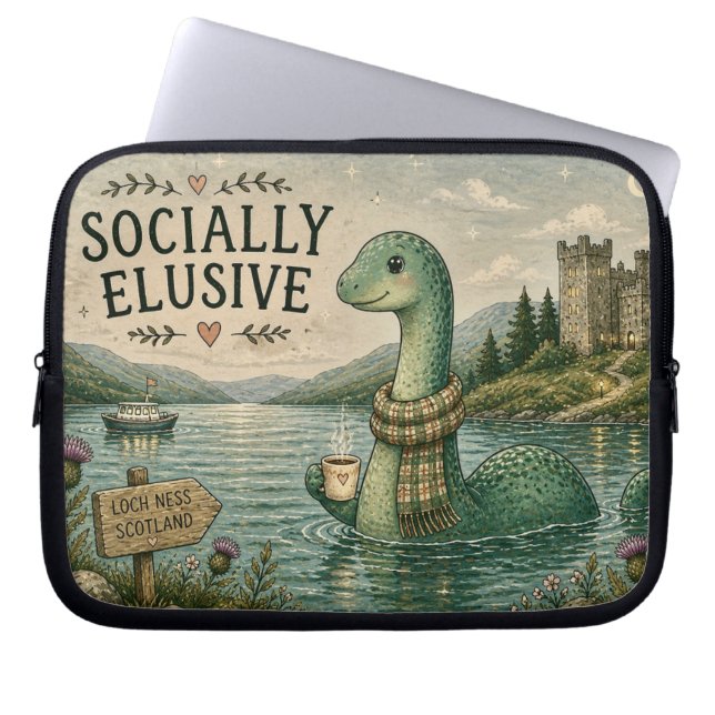 Socialt undvikande Nessie mysig kryptid Loch Ness Laptop Fodral (Framsidan)