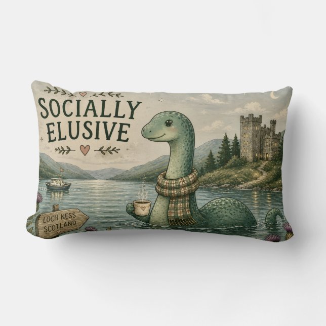 Socialt undvikande Nessie mysig kryptid Loch Ness Lumbarkudde (Framsida)