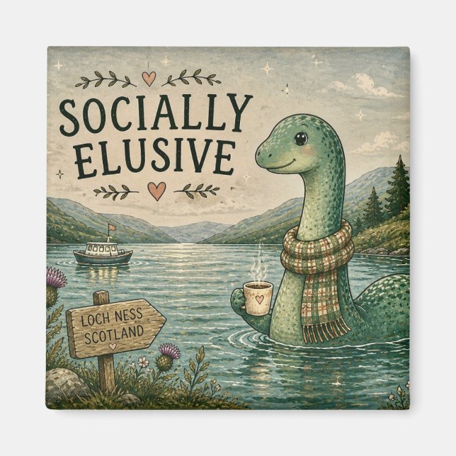 Socialt undvikande Nessie mysig kryptid Loch Ness Magnet (Framsidan)
