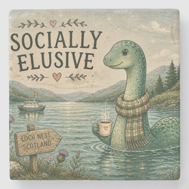 Socialt undvikande Nessie mysig kryptid Loch Ness Stenunderlägg (Framsidan)