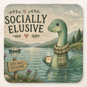 Socialt undvikande Nessie mysig kryptid Loch Ness Underlägg Papper Kvadrat