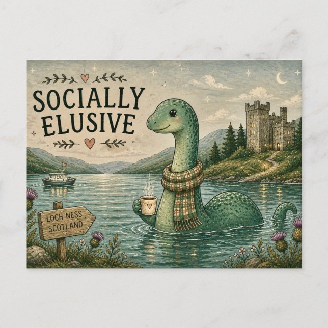 Socialt undvikande Nessie mysig kryptid Loch Ness Vykort (Framsida)