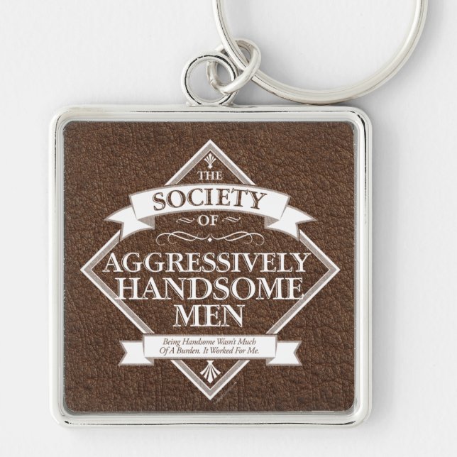 Society of Aggresly Handsome Manar Fyrkantig Silverfärgad Nyckelring (Framsidan)