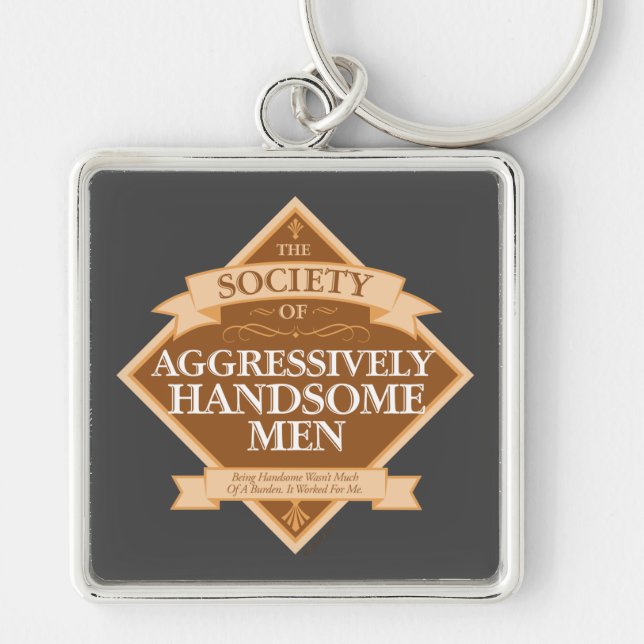 Society of Aggresly Handsome Manar Fyrkantig Silverfärgad Nyckelring (Framsidan)