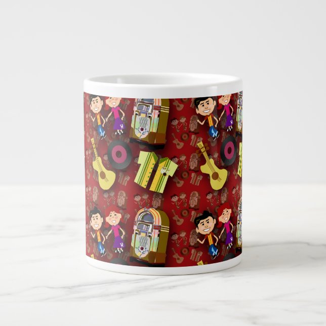 Sock Hop-mönster Rött Jumbo Mugg (Framsidan)