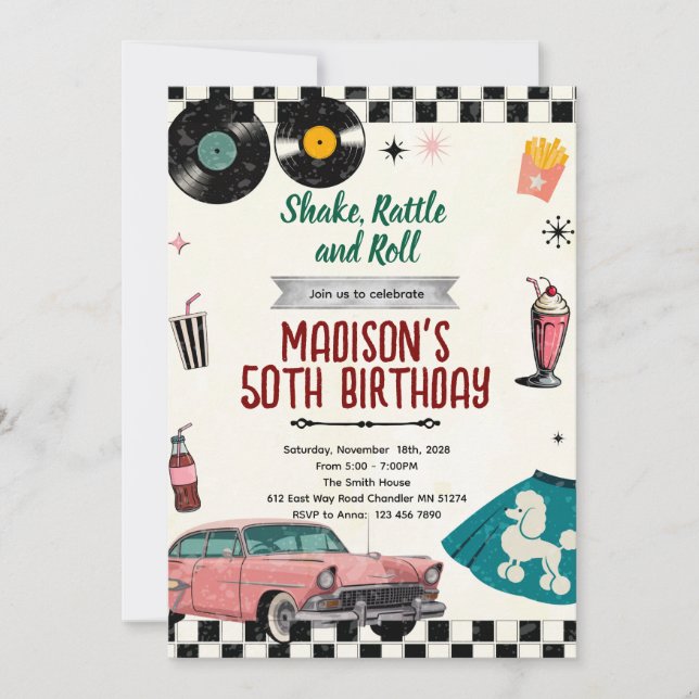 Sock Hop Retro 50s party invitation Inbjudningar (Framsida)