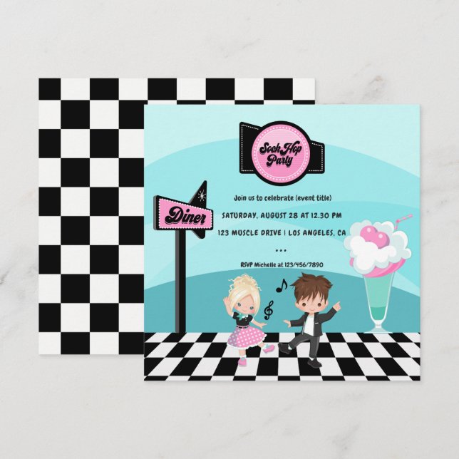 Sock Hop Retrofest Inbjudningar (Fram/baksida)