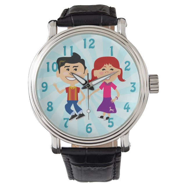 Sock Hoppin Fifties Kids Roligt Time Art Armbandsur (Framsida)