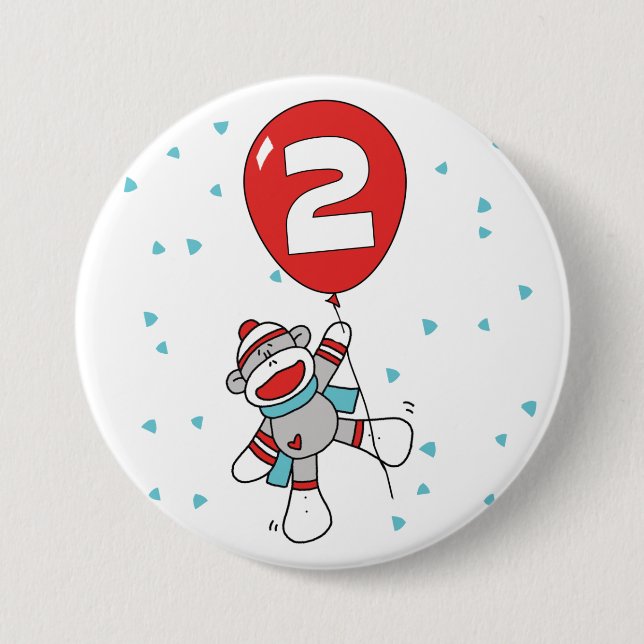 Sock monkey 2:a födelsedag knapp (Framsida)