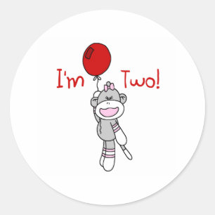 Sock monkey 2:a födelsedag runt klistermärke