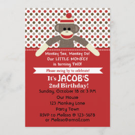 Sock monkey 2:a födelsedagen Party inbjudan - anpa
