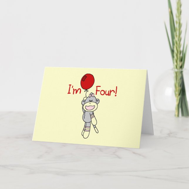 Sock monkey 4e födelsedagen Tshirts och gåvor Kort (Framsida)