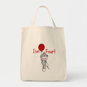 Sock monkey 4e födelsedagen Tshirts och gåvor Tygkasse