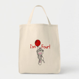 Sock monkey 4e födelsedagen Tshirts och gåvor Tygkasse